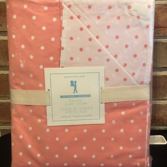 Pottery Barn Kids Pink Dot Duvet Cover Full/Queen Organic Cotton Button Closure - Picture 1 of 6